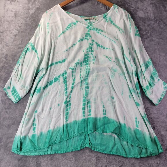 Soft Surroundings Womens Tunic Top PL Petite‎ Green White Tie Dye Boho Artsy - Picture 1 of 8